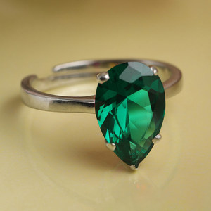 CLARA 925 Sterling <b>Silver</b> Dark Green Tear Drop <b>Ring</b> with <b>Adjustable</b> Band Rhodium Plated Pear for Swiss Zirconia Gift for Women - Product Image 2