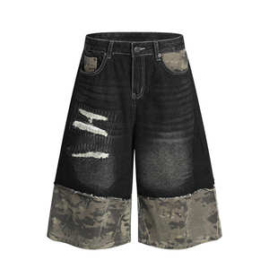 Écusson brodé personnalisé délavé à l'acide Short en jean mi-taille pour hommes Distressed Vintage Streetwear Shorts design graphique Hip Hop - Product Image 1