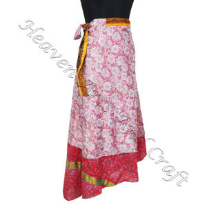 กระโปรงยาวผ้าไหมลายส่าหรี2ชั้นแบบกลับด้านได้สำหรับผู้หญิงกระโปรงอินเดีย - Product Image 2