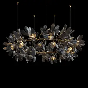 Lampu Gantung Desain Seni Buatan Pelanggan Lampu Gantung Desain Kreatif Bunga Magnolia Hitam untuk Lobi Hotel Restoran