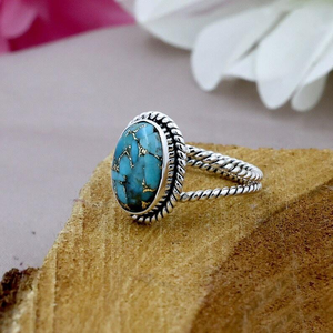 Anillo de Plata de Ley 925 con Turquesa Azul Cobre, Estilo Boho Hippie, Doble Banda, Joyería Bohemia para Mujer, Regalo de Piedra Natal de Diciembre, para Fiesta - Product Image 3
