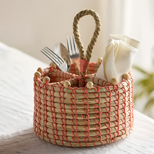 Excellent quality kitchen <b>utensil</b> <b>holder</b> for sale seagrass straw flatware caddy containers - Product Image 3