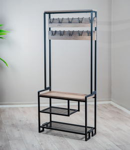 coat rack with <b>shoe</b> bench industrial hall tree coat stand with shelf metal coat rack <b>shoe</b> bench coat rack - Product Image 2