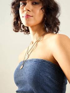 Vestido de mezclilla MIDI sin tirantes de moda de la mejor calidad para fiestas o noches de verano y trajes elegantes casuales disponibles para la venta - Product Image 3