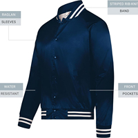 Blouson universitaire en toile bleu marine pour homme, avec bordure à rayures blanches, col montant, coupe classique, style vintage, simple boutonnage, respirant