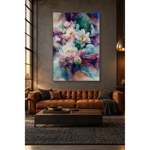 ภาพพิมพ์บนผ้าใบลายดอกบัวสีชมพูและสีขาวของฟิดา - Product Image 5