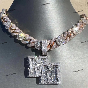 Pendentif Lettre Personnalisé avec Chaîne Cubaine Sertie de Diamants, Argent 925, Effet Moissanite, Collier Hip Hop, Cadeau pour Lui - Product Image 2