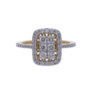แหวนหมั้นแบบคลัสเตอร์สี่เหลี่ยมสองชั้นเคลือบโรเดียมสีเหลืองทอง14K ประดับเพชรธรรมชาติ - Product Image 6