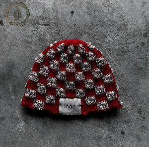 KD <b>Beanie</b> Manufacture Custom OEM ODM <b>Streetwear</b> Patch Logo Luxury Crystal Pearls Rhinestones Knit <b>Beanie</b> - Product Image 2