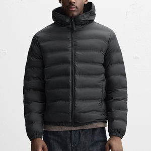 Veste d'hiver matelassée légère à capuche grande taille avec col montant, poignets élastiques, fermeture éclair et poches intérieures pour hommes - Product Image 1