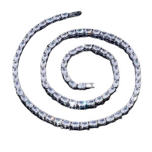 Oval Cut Moissanite Super Iced <b>Sterling</b> <b>Silver</b> Diamonds Hip Hop <b>Tennis</b> Chain Solid Gold Plating Chain Wedding Gifts for Female - Product Image 1