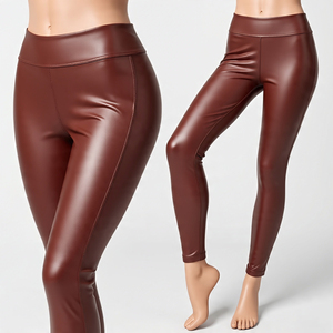 Women's Genuine <b>Leather</b> Elastic Waist Stacked <b>Leggings</b> Pants | Ladies Wholesale High Quality Sheep Skin <b>Leather</b> Pants - Product Image 5