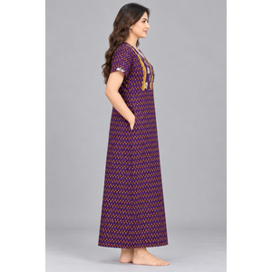 Camisón Largo Maxi 100% Algodón Puro para Mujer - Estampado con Motivos Tradicionales, Ropa de Dormir Suave y Cómoda - Product Image 3