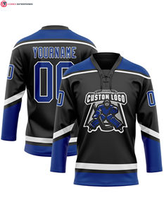 Jersey de cuello de encaje de hockey blanco-gris real personalizado de alta calidad con servicio OEM - Product Image 5