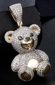 Ours en peluche mignon certifié IGI avec pendentif yeux et nez en diamant noir en argent sterling 925 coupe ronde accessoire en diamant cultivé Leb - Product Image 4