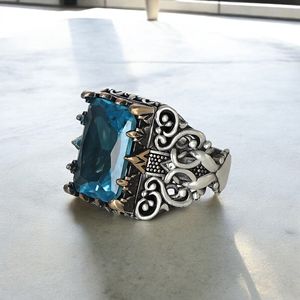 Anillo Azuris de Plata de Ley 925 de Alta Calidad para Hombre con Piedra Negra Natural, Estilo Otomano, Hecho en Turquía VALKH1674 - Product Image 1