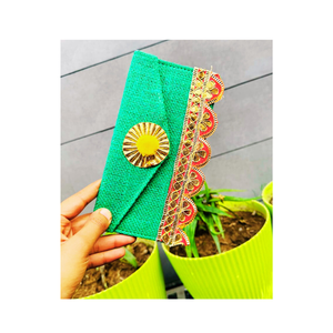 Sobre de regalo de yute hecho a mano ecológico, trabajo de Gota decorativo, billetera tradicional bordada, embalaje reutilizable para bodas - Product Image 5