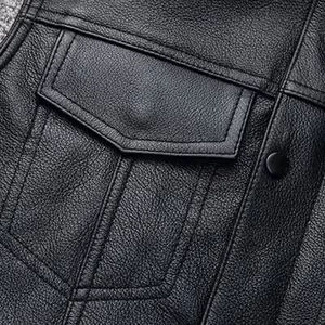 Gilet en cuir véritable respirant pour homme, style motard, hip-hop, ample, décontracté, sans manches, multi-poches, chaud, séchage rapide, pour l'hiver - Product Image 3