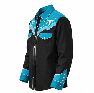 Chemise Western Cowboy Unisexe Rodeo à Boutons, Coupe Slim, Motif Floral, Bordure Contrastante, Personnalisable OEM, Manches Longues Brodé - Product Image 3