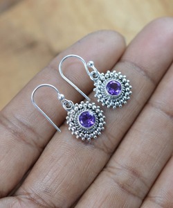 925 <b>Solid</b> <b>Silver</b> Classical Earrings Jewelry For Women 925 Sterling <b>Silver</b> Amethyst Gemstone Boho Style Handmade Earrings Gift - Product Image 5