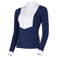 Chemises de concours d'équitation pour femmes avec logo personnalisé, sous-couche en Spandex/Nylon avec fermeture éclair en cuir véritable