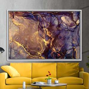 Printed Canvas: Modern Abstract Luxury Marble Artwork in Purple & Gold,1P:White <b>Framed</b> - Product Image 1