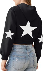 Sudadera con Capucha Corta Estampada con Estrellas para Mujer, Transpirable, de Moda Otoñal, Fabricantes de Alta Calidad, Sudadera Informal Personalizada - Product Image 4