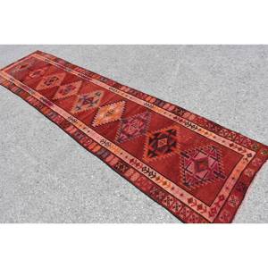 Alfombra Kilim turca vintage diseño de retazos llamativo rojo y naranja área grande 28x11,6 pies alfombra de yute con respaldo de látex para adolescentes - Product Image 4