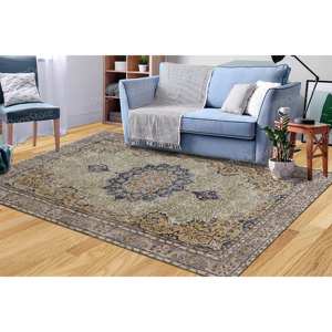 Alfombra Estampada - Alfombra Turca de Lujo con Medallón Floral, Antideslizante, Decoración del Hogar, Alfombra Delgada No Tejida - Product Image 4