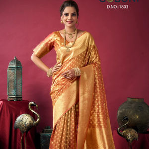 Sari de Seda Pura de Diseño, Tejido Zari, Estilo Tradicional Pakistaní, para Bodas y Fiestas, Ropa India y Pakistaní para Mujer - Product Image 3