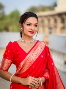 ผ้าไหมส่าหรีของผู้หญิงผ้าใยไหมผสมซารีทอลายเมนาคาริสไตล์ลำลองทุกฤดูกาล - Product Image 6