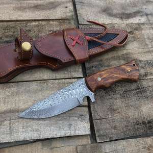 Cuchillo de Caza de Acero de Damasco Personalizado OEM, Superventas, Hecho a Mano, de Primera Calidad, con Mango de Madera, Cuchillos Skinner de 4 Pulgadas - Product Image 5