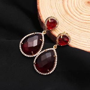 Pendientes de Plata de Ley 925 Hechos a Mano con Cuarzo Rojo en Forma de Pera y Circonita Blanca para Mujer, para Boda o Compromiso - Product Image 3