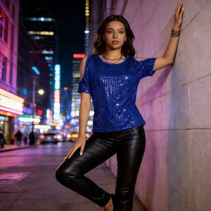 HOT SALE <b>SWEET</b> BABE <b>Sweet</b> Spandex/Polyester Breathable Cold Shoulder Top for Autumn/Spring/Summer Nightclub & <b>Party</b> Women - Product Image 5