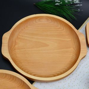 Assiette à salade ronde en bois d'acacia faite à la main écologique pour les restaurants pour la nourriture Snack Canape Steak Dessert Cake Servant - Product Image 1