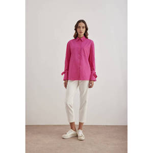 Blusa de Popelina con Ribete en Contraste Fucsia - Corte Holgado Estilo Retro para Primavera Verano - Product Image 3