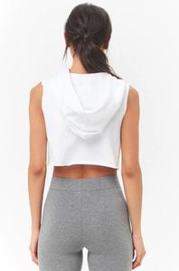 Personnaliser la mode respirant sans manches sweat à capuche femmes été entraînement Fitness blanc sans manches sweats à capuche haut court coton fait blanc - Product Image 4