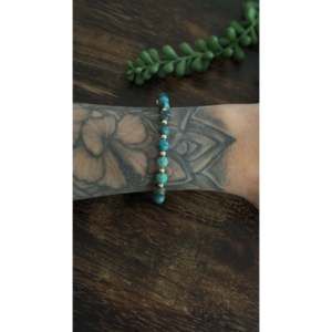 Navajo Styled Sterling <b>Silver</b> & Egyptian Turquoise Beaded <b>Bracelet</b> Ball-Shaped with Pearl Accents - Product Image 2