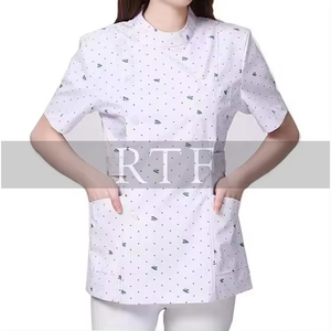 Uniformes de enfermera de manga corta con cuello en V unisex personalizados al por mayor 100% algodón Transferencia de Calor/impresión digital crudo fino - Product Image 3