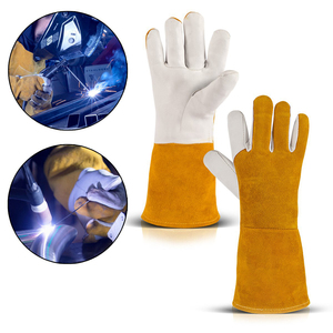 2025 jaune blanc gants de soudage vache cuir fendu renforcé paume pouce avec cuir bleu à l'intérieur polaire doublure gants de sécurité - Product Image 4