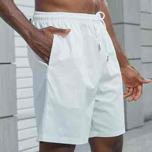 Shorts de jogging de style de rue pour hommes nouveauté Shorts chauds taille moyenne avec fermeture élastique en tissu peigné tissé à motif solide - Product Image 1