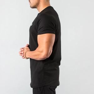 Pantalones de chándal de algodón de fuente básica para hombre, camiseta de gimnasio, serigrafía, cuello redondo, manga corta, diseño sólido, tela de punto suave - Product Image 2