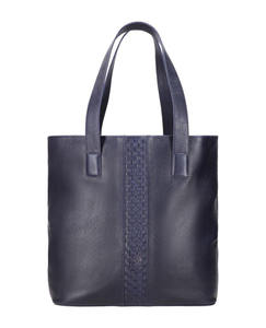 2025 bolso de hombro de gran capacidad Simple azul de cuero genuino para mujer, bolsos informales OEM personalizados de alta calidad, logotipo personalizado - Product Image 1