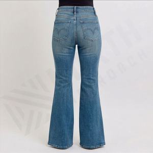 Custom Logo <b>Women</b> Trendy High Waisted Customized Color Denim <b>Jeans</b> Flat Front Straight Soft Stretchable Casual Fit Vintage Pant - Product Image 2