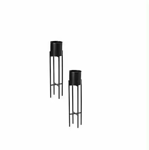 Juego de 2 macetas de alta calidad, macetas de metal negro con soporte para jardín, interior y exterior, uso en balcón, a un precio asequible - Product Image 1