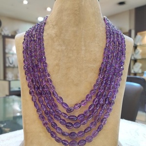Conjunto de collar clásico de 5 filas de amatista auténtica de diseñador de la mejor calidad para mujeres y niñas, ropa de compromiso para bodas - Product Image 1