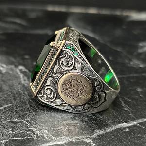 Handmade 925K Sterling <b>Silver</b> Men's <b>Ring</b> with Topaz Green <b>Emerald</b> Gemstone Green Garnet Stone <b>Silver</b> Green Jewelry G - Product Image 4