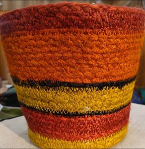 Eco friendly Handmade Knitted Cotton Storage Basket Red Minimalist Style Bedroom Organizer - Product Image 3