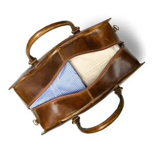 Bolsa de Viaje de Fin de Semana de Cuero con Cierre de Cremallera, Bolsa de Viaje Resistente de Color Marrón, Estilo Artesanal - Product Image 6