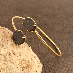 Bracelet double pierre de naissance en tourmaline brute Offre Spéciale naturelle, plaqué or, réglage de la broche, manchette réglable, bijoux - Product Image 3